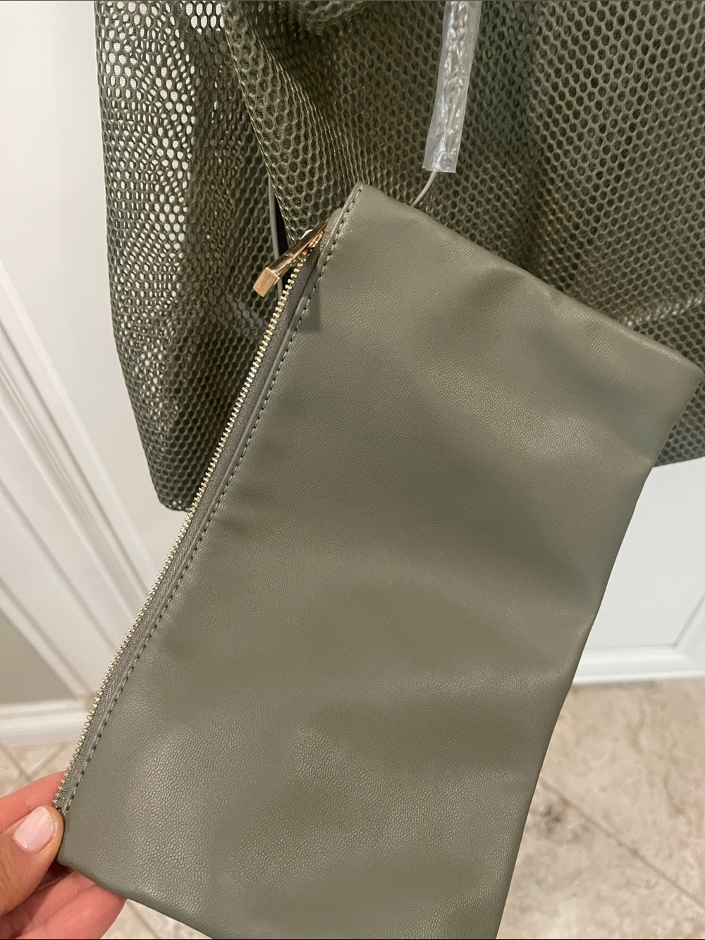 Aldo Meshcarry Olive Green Mesh slouchy tote Hobo Bag - Picture 6 of 16